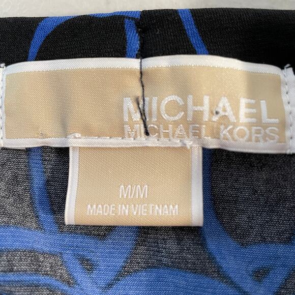 MICHAEL KORS Blue Geometric Draped  Short Sleeve Top M - Picture 5 of 8